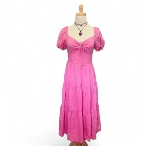 Pink Sweetheart Midi Maxi Dress Puff Sleeves Size Medium Preppy